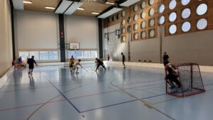 Kinder spielen Unihockey im Fieschlager